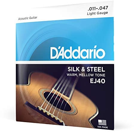 Cuerdas de guitarra acústica D'Addario, Silk & Steel, EJ40, calibre ligero 11-47, juego de 6 cuerdas, paquete de 1