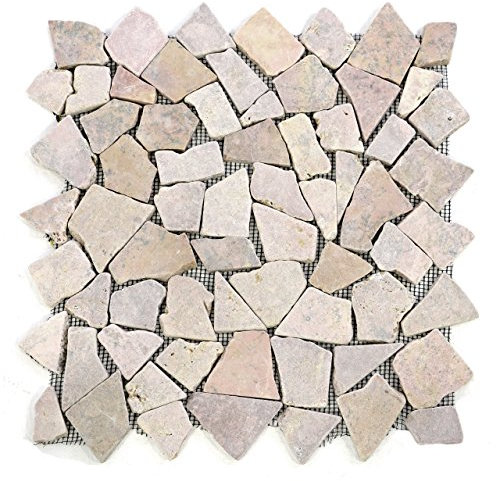 DIVERO 9 Fliesenmatten Naturstein Mosaik aus Marmor für Wand und Boden beige/rosa á 35 x 35 cm
