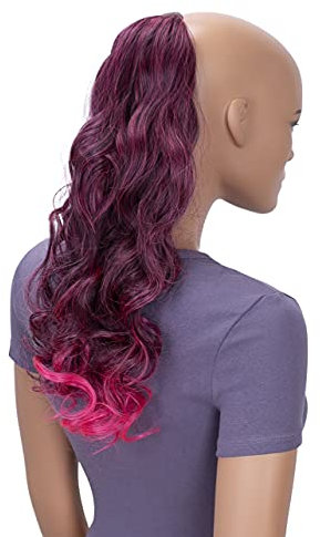 CAISHA 50cm Haarteil Ponytail Zopf Haarverlängerung Mit 2 Bändern Pferdeschwanz Lockig Schwarz Pink HCB3-1