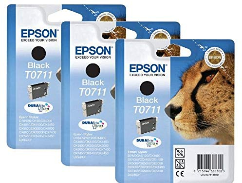 Epson T0711 Original Ink Cartridge, Black (Pack of 3),T0711x3, Genuine