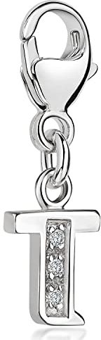 Materia Buchstabe T Anhänger Silber 925 mit 3 Zirkonia - Alphabet Charms C70