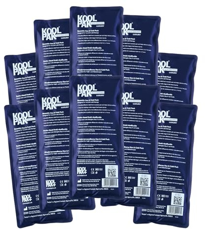 Koolpak 10 x Deluxe Reusable Hot and Cold Gel Pack 12cm x 29cm Ice Packs | Freeze or Microwave Heat Pack for Muscle Pain & Sports Injuries - Flexible Design for Stomach, Back, Neck & Legs