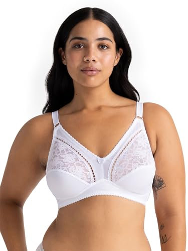 Dorina Madeline Bralette Senza Ferretto, Senza Imbottitura, Tessuto Tricot Opaco con Pizzo, Spalline Regolabili e Ali a U, Bianco