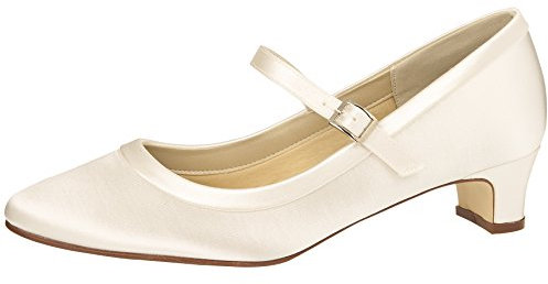 Rainbow Club Chaussures de mariées Larissa - Escarpins, Coloris Ivoire crème, Satin, sobres, rembourrées et Confortables, Bride, Talon Massif, Femmes T. 38 EU (5 UK)