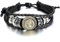 JewelryWe Schmuck Herren Damen Armband, Punk Rock Löwe Geflochten Charm Tribal Armreif, 21-30cm Verstellbaren Größen, Leder Legierung Baumwollseil, Schwarz Silber