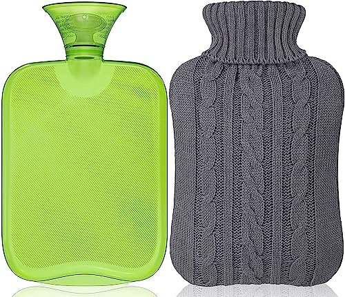 Attmu Classic Rubber Transparent Hot Water Bottle 2 Liter with Knit Cover - Green