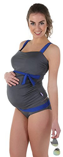 Petit Amour Schwangerschafts-Bikini Umstands-Tankini Alena Badeanzug Bademode Set Oberteil Unterteil blau grau Cup E bis G Gr. S
