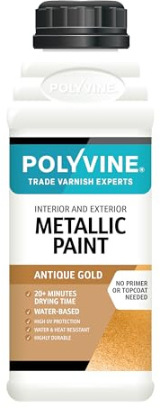 Polyvine Metallic Paint – Acrylic Metallic Heat Resistant Paint No Primer or Topcoat Needed - Water & UV Resistant Decorative Paint for Ceramics, Furniture, Ornaments, Interior Walls, Metalwork & More