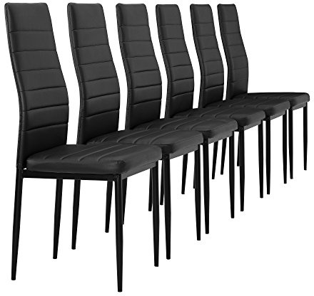 [en.casa] 6 x Esszimmerstuhl (schwarz) mit hochwertigem Kunstlederpolster für Esszimmer/Wohnzimmer/Küche - Set