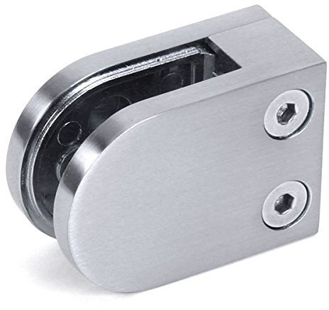 Satin Brushed Stainless Steel 316 Glass Clamp - Balustrade Glazing Bracket Mounting Holder Clip: D Shape Flat Base for Wall, Post, Steel