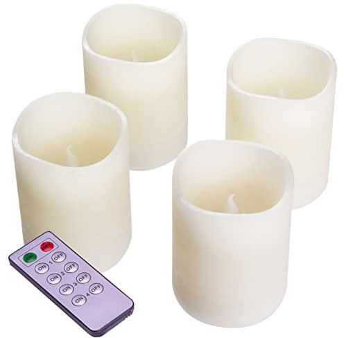 Nipach GmbH 4 LED Echt Wachs Kerzen weiß Batterie Fernbedienung mit Flackereffekt Weihnachtsdeko Weihnachtskerzen Wachskerzen Adventskerzen Stimmungskerzen Xmas