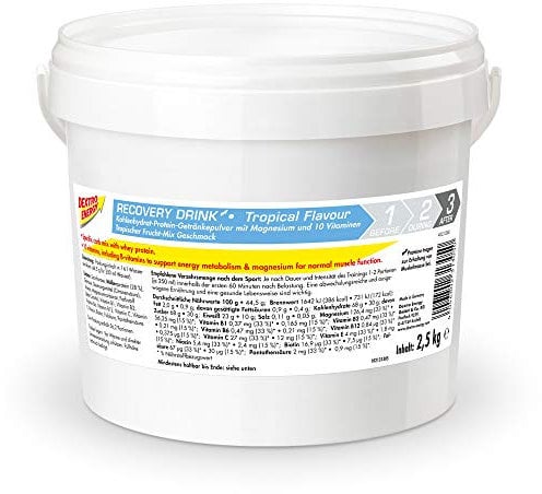 DEXTRO ENERGY RECOVERY DRINK TROPICAL (2,5kg Eimer), Elektrolyt Pulver mit Magnesium, Vitamin E, C, B1, B2, B3, B6, B12, Folsäure, Pantothensäure, 3:1 Kohlenhydrat Protein Mix, Muskelregeneration