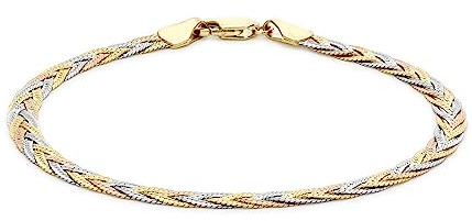CARISSIMA Unisex-Halskette Fischgrätenstich 9 Karat 375 Tricolor 7/18cm 3.21.1391