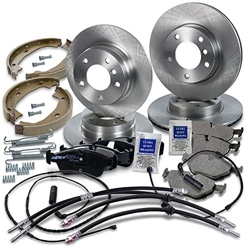 BESTPRICE Bremsenset inkl. Bremsscheiben vorne Ø 286 mm Belüftet + hinten Ø 280 mm Voll + Bremsbeläge vorne & Bremsbacken hinten + Bremsschläuche, Kompatibel mit BMW 3er (E46) Compact Coupe
