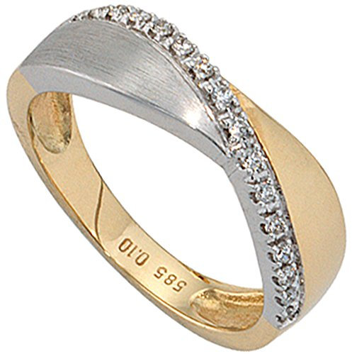 Jobo Damen-Ring aus 14 Karat 585 Gold Bicolor mit 16 Diamanten Größe 60