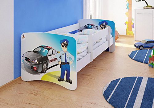 Best For Kids Kinderbett 90x180 mit Rausfallschutz, 10 cm Matratze Polizei