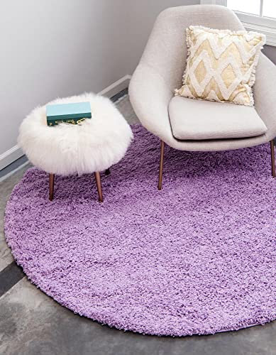 Unique Loom Solid Shag Collection Area Rug (6' 1 Round, Lilac)