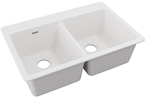 Elkay Quartz Classic 33 x 22 x 9-1/2 Equal Double Bowl Drop-in Sink White