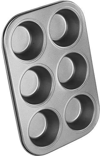 Chef Aid 6 Cup Large Muffin Pan, Non-Stick Cupcake Tray Baking Mould, Grey