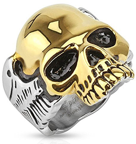 Taffstyle® Herren Biker Totenkopf Schmuck Ring zweifarbig Edelstahl Silber & Gold- Größe 75 (23.9)