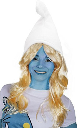 I LOVE FANCY DRESS MAGISCHE Zwerge KOSTÜM VERKLEIDUNG=SCHLUMPF VERKLEIDUNG Set Verschiedene Zwerge= Frau-Weisse ZWERGEN MÜTZE+Blonder PERÜCKE+BLAUEM Make UP