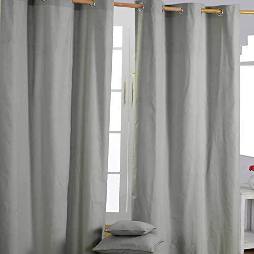 HOMESCAPES Grey Eyelet Curtain Pair 137cm (54) Wide x 228cm (90) Drop Plain Heavy Unlined Curtains