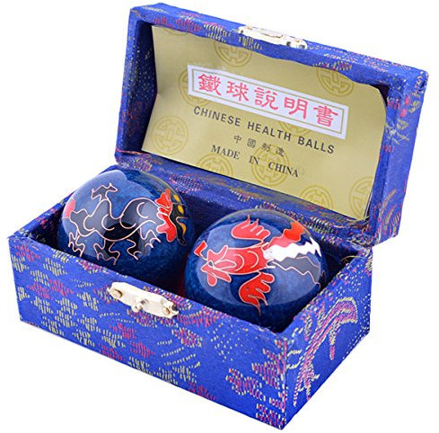fengshuisale F1117 F1117 Feng-Shui-Armband, chinesische Gesundheitskugeln, Blau mit Phönix und Drachen, 3,8 cm, Rot