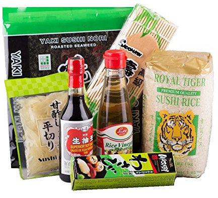 Sushi Starter Set 7 teilig + Gratis Reislöffel - Pamai Pai® - Wasabi Nori Sushimatte Sojasoße