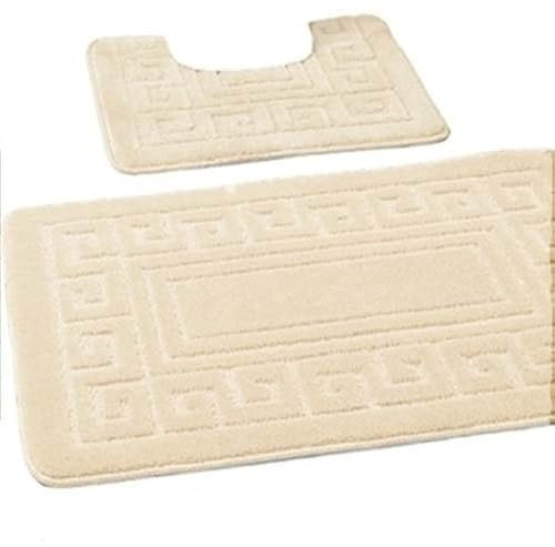 EDS rutschfeste Badematte im griechischen Stil, Bademattenset 2-teilig, enthält 1 Badematte (50 x 80 cm) und einen WC-Vorleger (50 x 40 cm) - Cream