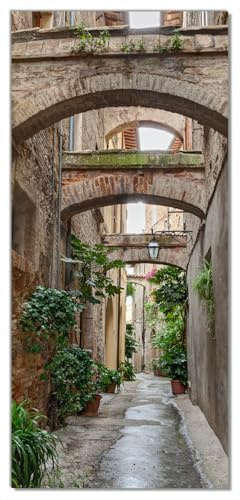 Wallario Selbstklebende Türtapete Grüne italienische Gasse - mit Alten Bögen - Türposter 93 x 205 cm Abwischbar, rückstandsfrei zu entfernen