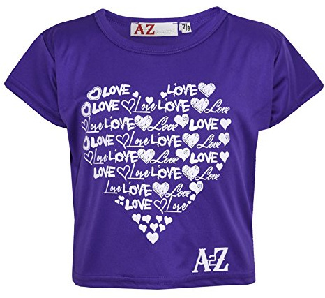 A2Z 4 Kids Girls Love Print T Shirt Soft - New Crop Top Love Purple 13