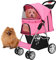 Flexzion Hundebuggy, Hundewagen, Pet Stroller Haustierwagen, Katzenbuggy, Katzenwagen, Faltbar Haustiere Buggy mit Netzfenstern & Getränkehalter für Kleine Haustiere mit 4 Rädern - Rosa