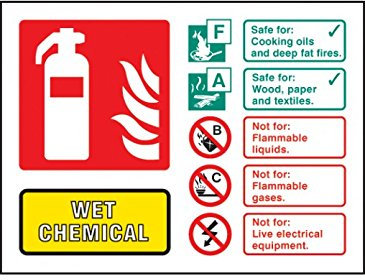 Caledonia Signs 21236D Wet Chemical Extinguisher Identification Sign, Self Adhesive Vinyl, 150 mm x 100 mm