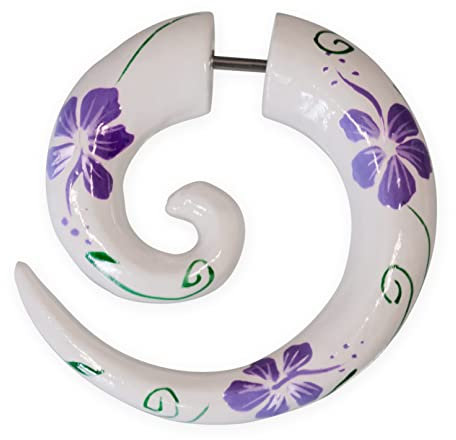 Fly Style - 1 Stück - Fake Piercing Spirale - Hibiskus Blüten, Farbwahl:lila/violett