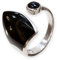 Fly Style Damenring Silber 925, Offener Ring mit Muschel oder Stein Inlays, Schwarz, Verstellbar, Pavéfassung, 19 mm Breite