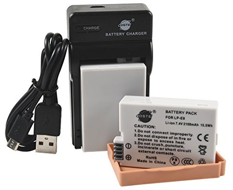 DSTE LP-E8 Li-ion Battery (2-Pack) and Micro USB Charger Suit for Canon EOS 550D 600D Rebel T2i T3i