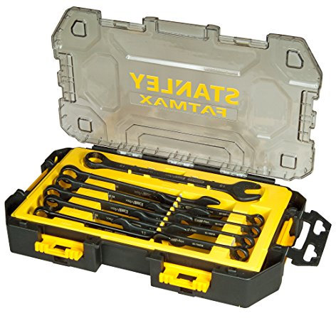Stanley FMHT0-74717, 10 Piece Mini Tough Box with Ring Wrench, Maxi Drive Socket Profile, Laser Etched Markings, Tough System Storage Case, Yellow/Black