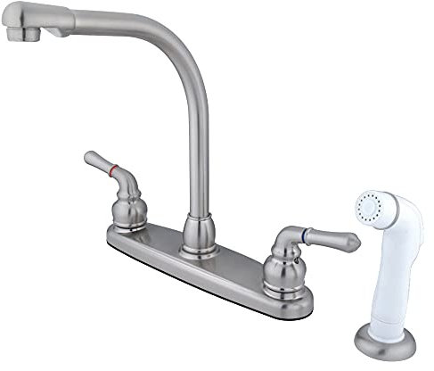 Kingston Brass KB758 High Arch Kitchen Faucet with White Sprayer, 7, Brushed Nickel