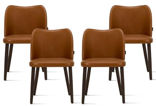 COLAMY Gepolsterte Esszimmerstühle 4er Set, Moderne Küchenstühle mit gepolsterter Sitzfläche und Holzbeinen für Restaurant/Café, Hellbraun