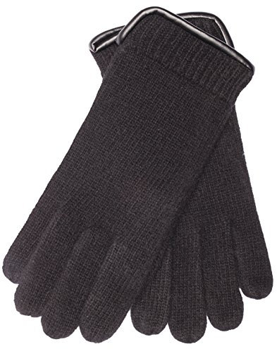 EEM Damen Strickhandschuhe, aus reiner Schurwolle, weich, Saum mit Paspelierung, ungefüttert, schwarz L