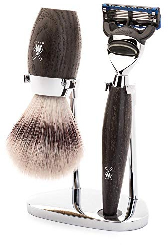 MÜHLE Kosmo Bog Oak 3-piece Silvertip Fibre 5-Blade Razor Shaving Set