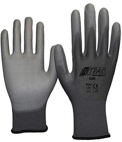 Nitras 6205 Nylon Strickhandschuh grau - VPE 240 Paar - mit PU-Beschichtung auf Innenhand und Fingerkuppen, Größe:11