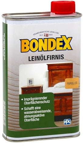 Bondex 352612 Leinölfirnis farblos 0,5 L für 11 m² - Wasserabweisender Schutz - Tiefenschutz und Hartölpflege auf Basis natürlicher Rohstoffe
