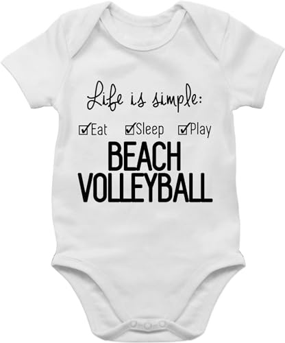 Baby Body Kurzarm - Sport & Bewegung - Life is simple Beachvolleyball - 6/12 Monate - Weiß - basketball outfit 25. geburtstag volleyballer babysachen mit volleyball beach babybody jungs bodys junge