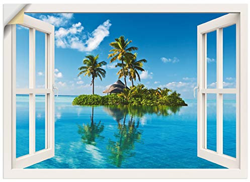 ARTland Wanddeko Wandtattoo selbstklebende Vinylfolie 70x50 cm Fensterblick Fenster Meer Insel Palmen Karibik Urlaub T5MZ