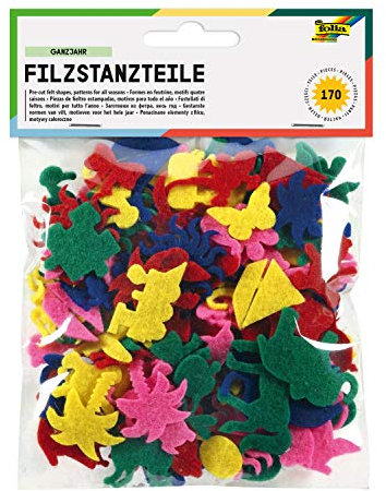 folia 5252 - Filzstanzteile Ganzjahresmotive, ca. 2,5 cm hoch, 170 Stück, farbig sortiert - ideal zum Verzieren geeignet