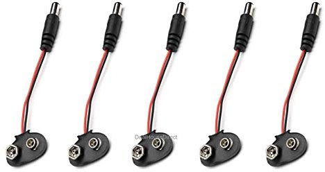 PP3 9V Battery Cable to DC Plug - 9V PP3 Battery Clip to 2.1mm DC Jack Plug 9V PP3 Battery DIY DC Power Cable for Arduino LED Strip Electronic kits CCTV, Vehicle Electronics (5 Pack)