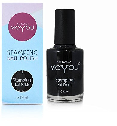 MoYou Nails Original Black colour, shiny stamping nail polish used to create beautiful and long lasting nail art designs