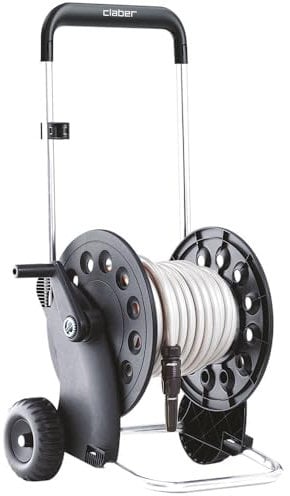 Claber Ecosei Kit, Carro portamanguera de Aluminio y plástico con Manguera de jardín y Boquilla rociadora