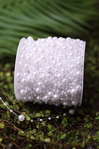 ICTRONIX 60m/Roll Perlenkette Perlenschnur Perlengirlande Hochzeit Tischdeko Rose Weiß